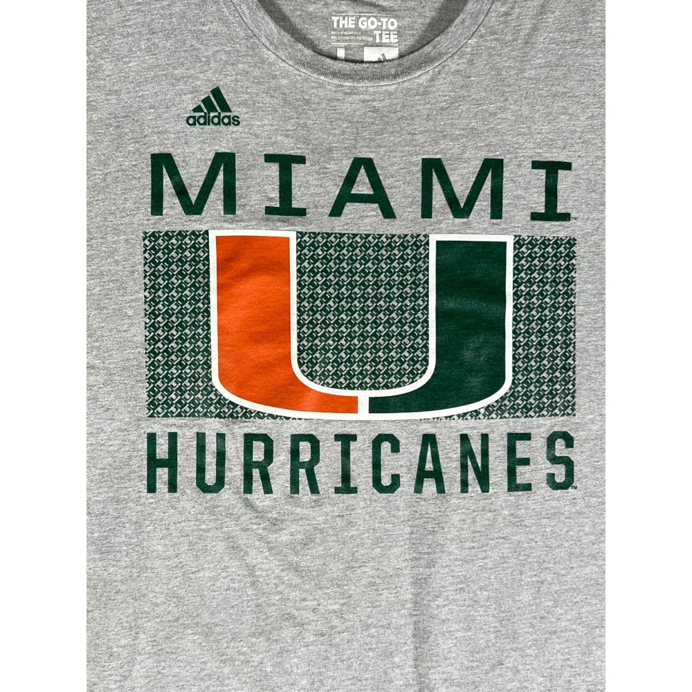 Adidas Miami Hurricanes Mens Large Grey The Go-To Tee Short Sleeve T-Shirt - Picture 8 of 8